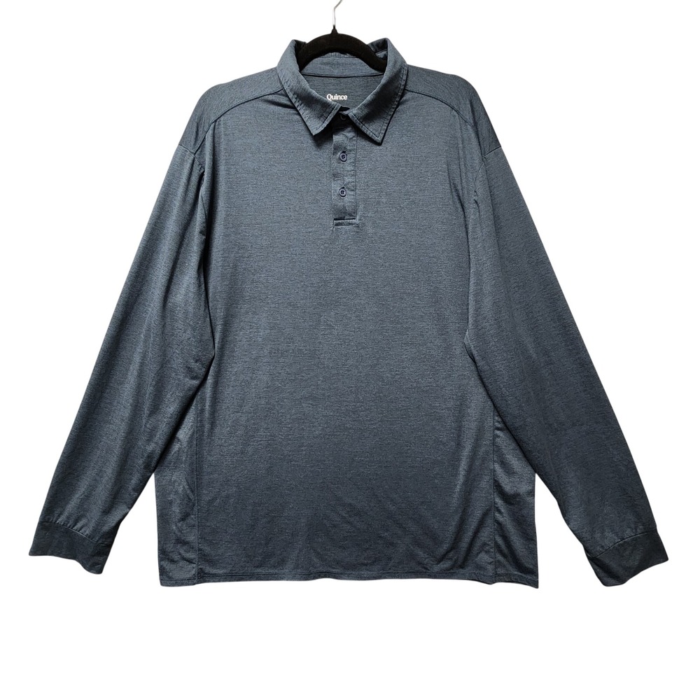 Quince Flowknit Breeze Performance Polo Men XL Navy Blue Long Sleeve Golf Travel